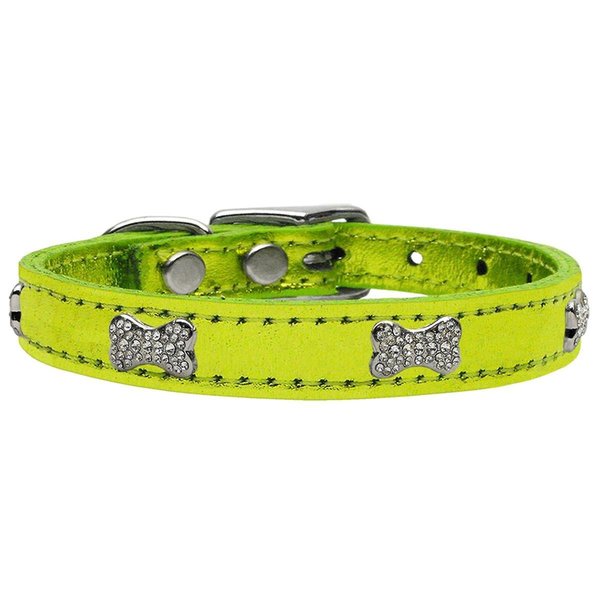 Mirage Pet Products Crystal Bone Genuine Metallic Leather Dog CollarLime Green Size 20 83-113 LgM20